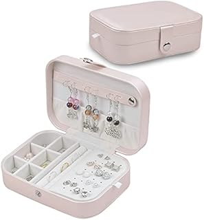 Jewellery Box Organiser, Small Jewellery Storage Case, Faux Leather Jewellery Gift Box with Lock, Portable Travel Jewellery Organiser for Earrings Bracelets Rings Necklace Girls Women (Pink)