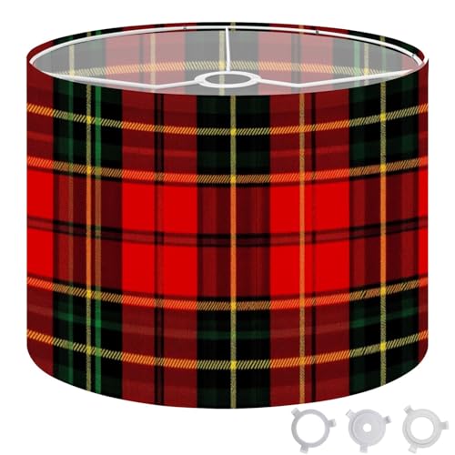 Linen Drum Lamp Shades 1 Pack, 13"x13"x10" Red Green Tartan