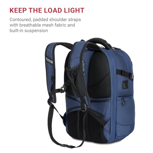 Image of SwissGear Travel Tech Elite Laptop Backpack - Fits Laptops up to 16 inch - ScanSmart TSA-Friendly Backpack with USB Port, Shoe Compartment & Organizer Pockets - Navy Ballistic