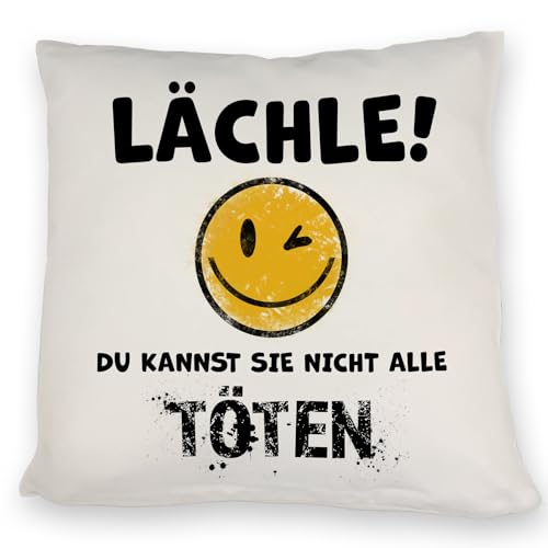 speecheese Emoticon Kissen mit Spruch - Lächle du Kannst sie Nicht alle töten für Junge Männer oder Frauen lächeln DekoKissen witzig spaßig