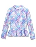 BesserBay Mädchen Schnelltrocknend Oberteil UV Shirt Rüschensaum UPF 50+ Lila Langarm Rash Guard 120