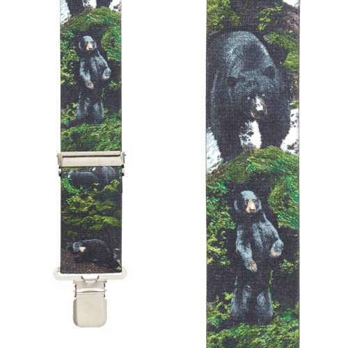 Suspender Store Novelty Black Bear Suspenders - 2-Inch Wide Elastic - X-Back - Gator Clip - 48