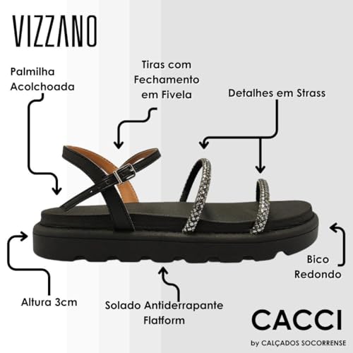 Sandalia Vizzano 6459.123 Papete Flatform Brilho Salto Baixo Feminino