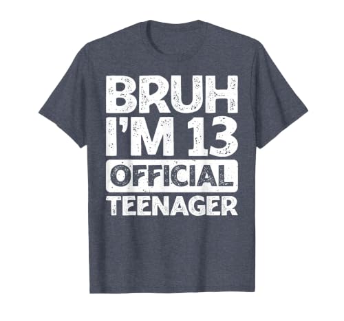 Bruh It's My 13th Birthday I'm 13 Year Old Official Teenager T-Shirt, Men, Heather Blue, Small