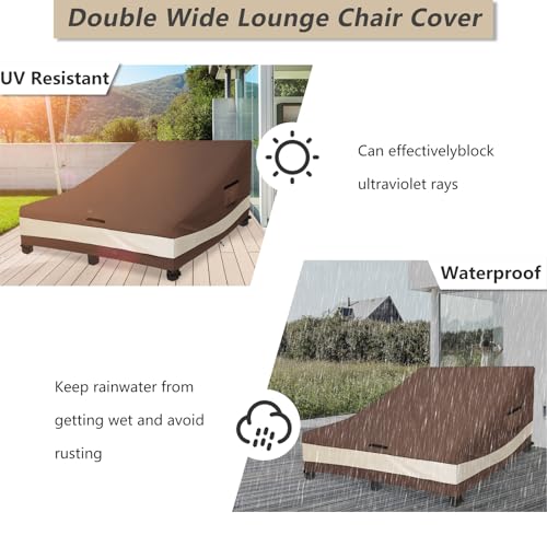 Sobana Waterproof Double Chaise Lounge Cover,600D Heavy Duty 82Inch Double Wide Patio Chaise Lounge Chair Covers-Brown
