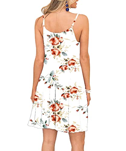 Image of Women's Summer Spaghetti Strap Casual Swing Tank Beach Cover Up Dress with Pockets