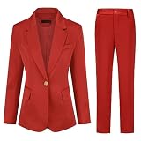 YYNUDA Women's Business Suit Set Ladies 2 Piece Office Work Solid Blazer Jacket and Pants Red