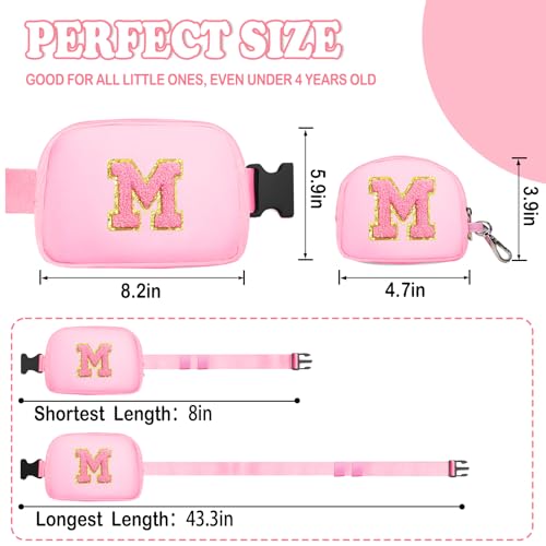 Birthday Gifts for 4 5 6 7 8 9 10 11 12 13 Year Old Girls, Crossbody Bags Fanny Pack with Initial Letter Patch Cute Stuff for Women Girls Teens (M, Pink) — view 3