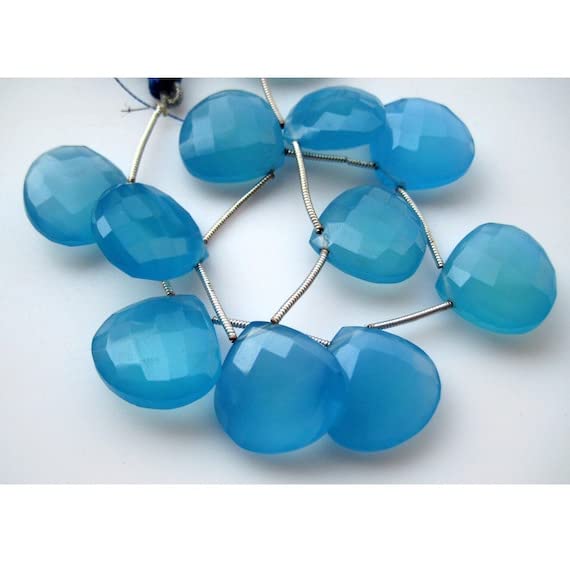 Perles Calcédoine Bleue briolette facettée en forme de cœur LKBEADS pour bijoux 17x17mm