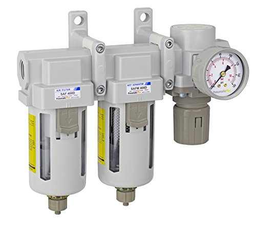 PneumaticPlus SAU430-N04G Three Stage Air Drying System Particulate Air Filter, Coalescing Filter, Air Pressure Regulator Combo 1/2" NPT - Poly Bowl, Manual Drain, Bracket, Gauge
