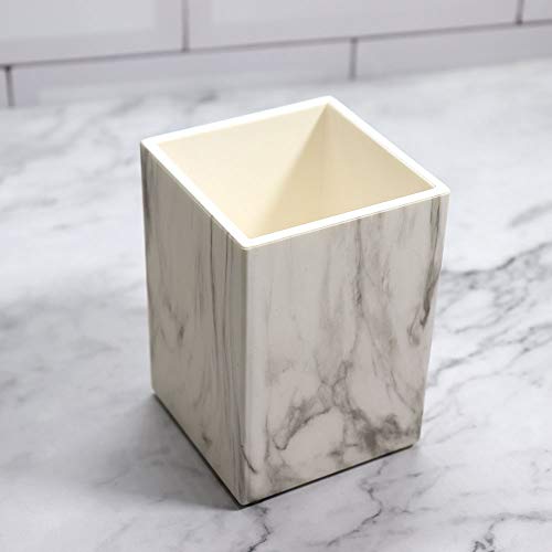 Multibey Marble Texture Pen Holder Pencil Cup Pot Makeup Toothbrush Vase Holder For Desk Office Pens Organizer White (Marble White, 3"X3"X4.3"Inch) #TOP5