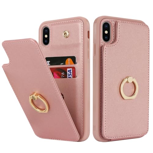 Lipvina for iPhone Xs Max Wallet Case with Card Holder,Rose Gold