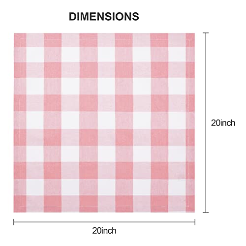 Image of Cotton Blend Buffalo Plaid Table Napkins (Set of 12), 20 x 20 Inch Washable Dinner Napkins, Buffalo Checks Cloth Napkins for Restaurant, Wedding, Holiday, Farmhouse,Peach Pink /White