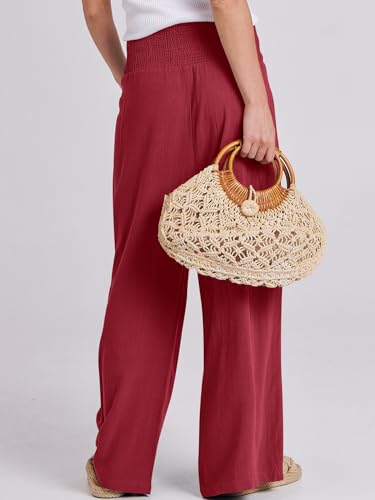 Image of ANRABESS Women Linen Palazzo Pants Summer Boho Wide Leg High Waist Casual Lounge Pant 2026 Beach Travel Vacation Outfits