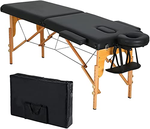 Zureni Memory Foam Foldable Massage Table Portable Spa & Salon Facial Bed for Parlour | Removable Headrest Armrest with Wood Legs & PU Leather Carrying Case | Easy Set Up for Home & Professional Use