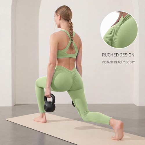 AMLEER V Back Scrunch Butt Leggings for Women - High Waist Tummy Control Butt Lifting Yoga Pants, Squat Proof Non See Through Slim Fit Activewear, Mindaro, XX-Large — view 5