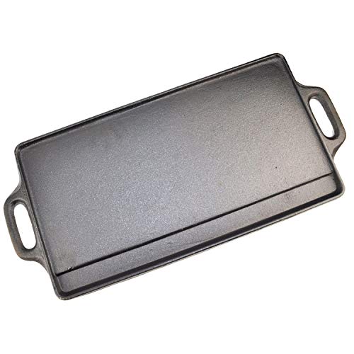 Taylor & Brown X-Large Non-Stick Cast Iron Reversible Griddle Plate Pan Double Sided for BBQ & Hob Cooking with Non-Stick Ridged and Flat Surfaces and Drip Tray, 50 x 23cm - Image 2