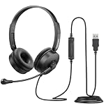 TECKNET USB Headset with Microphone Noise Cancelling, PC Headset 2.0 m Cable, In-line Volume & Mute Control, USB-A Plug & Play Wired Headsets with Microphone for PC/Laptop Home Office Teams Zoom