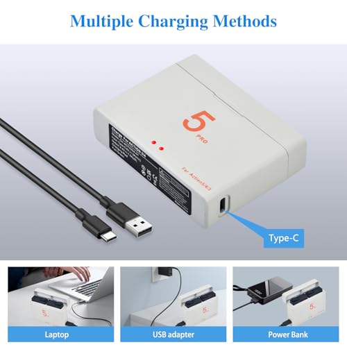 TAVT 2Pcs 2100mAh Akku und Ladegerät für DJI Osmo Action 5 Pro,Osmo Action 4, Osmo Action 3, 2BAC5CH2