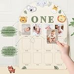 Wild Photo Board Jungle Animals Birthday Party Decorations Wooden Board 12 Monthly Milestone Picture Frame One Year Old 1st Birthday Banner for Baby Boy Girl Keepsake Gift Supplies (Fit 2x2.8in Pic) - Image 3