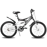 JOYSTAR Contender 20 Zoll Kinder Mountainbike für Jungen & Mädchen im Alter von 7-13 Jahren Kinderfahrrad mit vollgefedertem Stahlrahmen und 1-Gang-Antrieb mit Ständer Schwarz