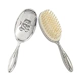 Silver Plated Keepsake Cute Bear Baby Hair Brush for Toddler Girl or Boy with Curly and Thick Hair, for Wet or Dry Newborn Infant Hair, Soft Bristle That Won't Shed, Gift Box Package for Gift Giving