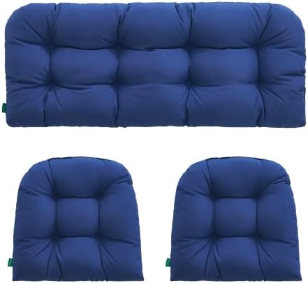 Outdoor/Indoor All Weather Tufted Wicker Chair Cushions of 3 Pieces, 1 Loveseat and 2 U-Shape Waterproof Cushions for Patio Furniture,Wicker Loveseat,Bench-Navy Blue Outdoor/Indoor All Weather Tufted Wicker Chair Cushions of 3 Pieces, 1 Loveseat and 2 U-Shape Waterproof Cushions for Patio Furniture,Wicker Loveseat,Bench-Navy Blue