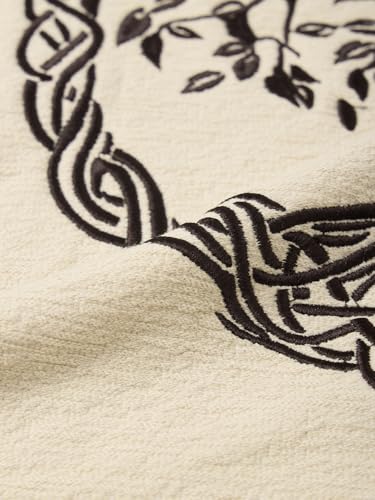 Image of The Souled Store Nomad: Celtic Men and Boys Short Sleeves Round Neck Off-White Embroidered Celtic Tree Graphic Casual Drop Shoulder Streetwear Trendy Super Oversized T-Shirt