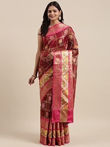 PTIEPL BANARASI SILK WORKS maroon rajkot patola silk saree in art silk – image 3