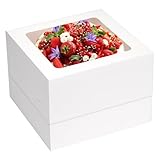 Moretoes 10pcs Cake Boxes 12x12x8 Inch White Bakery Boxes with Window Tall Dessert Cardboard Containers for Cakes Cupcakes Pies Donuts Cookies, for Valentine's Day Mother's Day