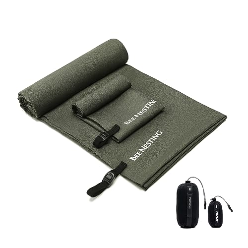 Bee Nesting Ultralight Quick Dry Towel, Microfiber Quick-Drying Towels with Compact Packable Pocket for Travel, Beach, Camp, Gym, Swimming (Olive Drab 2 Set)