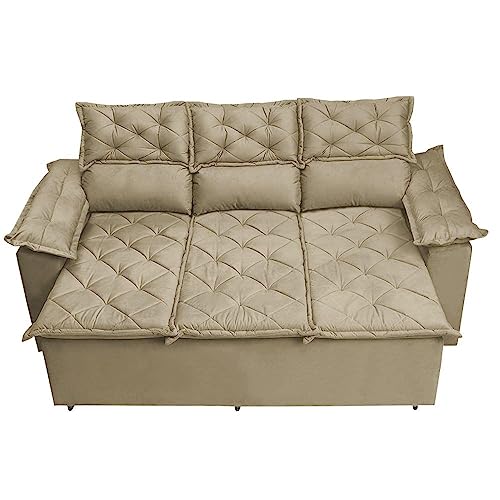 Sofá 3 Lugares Retrátil e Reclinável Cama Inbox Compact 2,00m Velusoft Bege