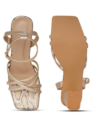 Image of Women's Block Heel Slip-On Sandals - Stylish Comfortable Heel Party Footwear Heels with Ankle Strap Design