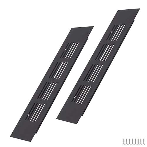 WJUAN 2 Stück Alu Lüftungsgitter 200x50mm schwarz eckig - Belüftungsgitter für Schränke, Schlafzimmer & Türen