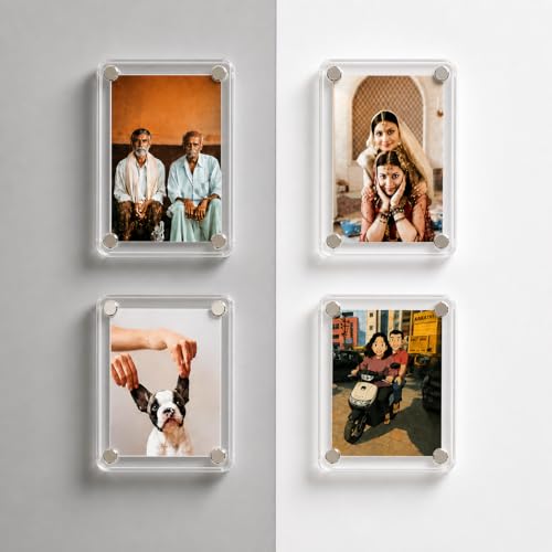 Image of Premium Fridge Magnet Photo Frame | Display for Instant Prints |Acrylic Magnetic Small Photo Frame | Personalize Photos | Double Sided | 3.5x2.5 inch | Set of 4