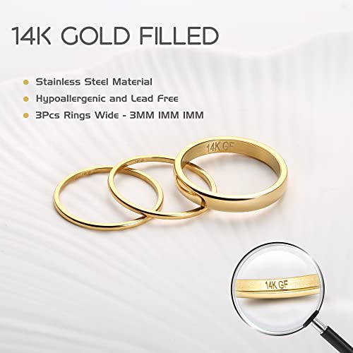 Jstyle 14K Gold Filled Rings For Women Stacking Rings Stackable Thin Gold Rings Simple Plain Pinky Thumb Statement Band Ring Comfort Fit 3Pcs 1Mm 3Mm Size 6 #TOP1