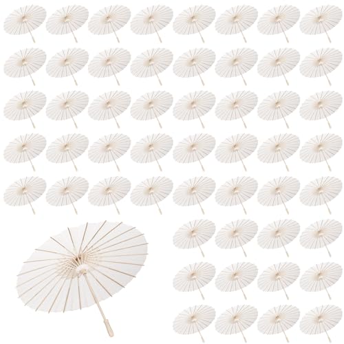 MBJZSL 60 Pack White Paper Umbrellas, 23.6 Inch Paper Parasol Umbrella Chinese Japanese Style DIY Umbrellas Decorative Vintage Decor for Wedding Props (60PCS)