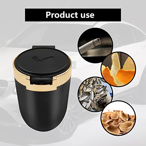 Image of 1Pcs Car Ashtray with Lid Portable Ash Tray, Easy Clean Up Detachable Stainless Car Ashtray with Blue Light Windproof for Outdoor Travel (Gold)