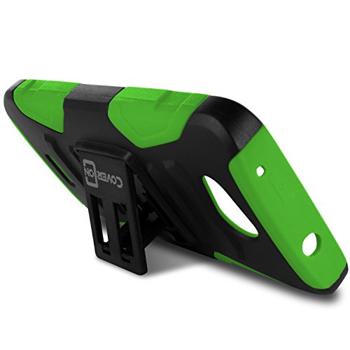 Kyocera Hydro Air Case, Kyocera Hydro Wave Case, Coveron® [Explorer Series] Belt Clip Cover For Kyocera Hydro Air/Hydro Wave Holster Case With Card Slot Kickstand - Neon Green & Black #TOP1