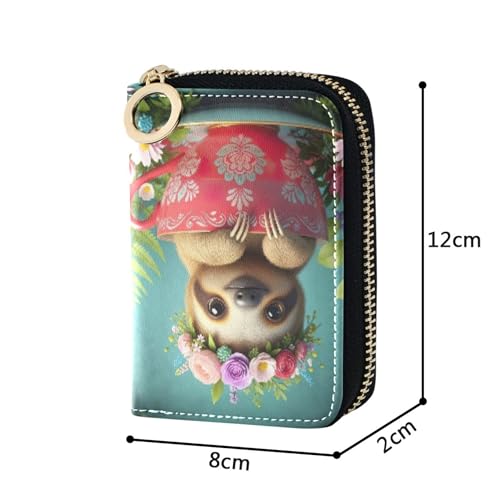 Cute Card Holder RFID Blocking Wallet for Women Zip Around Small Coin Purse Wallet with Zipper Cute Sloth Cup Animal3
