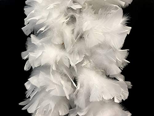 2 Yards - White Heavy Weight Turkey Flat Feather Boa, 150 Gram Halloween Burlesque Wedding Carnival Supplier | Moonlight Feather #TOP1