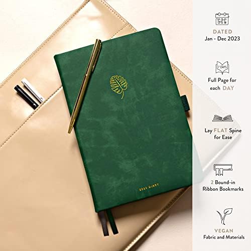 Scribble & Dot® 2023 Diary A5 Page a Day | runs Jan'23-Dec'23 | Full Page per Day | Luxury Daily Diary for Busy Schedules (Monstera Leaf)