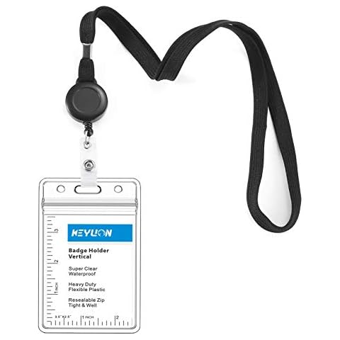KEYLION Cruise Flat Lanyard with Retractable Badge Reel & Heavy Duty Clear Vertical ID Card Name Badge Holder (Black,3 Pack) Cover