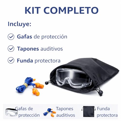 Miniatura 2 de Nektorica Gafas De Seguridad Negras Para Trabajo Antivaho, Antipolvo Y Antiimpactos Lentes Transparentes De Policarbonato Con Banda Ajustable Y Tapones