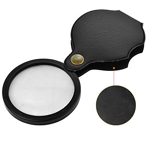 6X Mini Pocket Magnifying Glass Folding Pocket Magnifier Loupe With Rotating Protective Holster Leather Pouch For Reading,Science Class,Hobby (Black), 60Mm/2.4" #TOP1