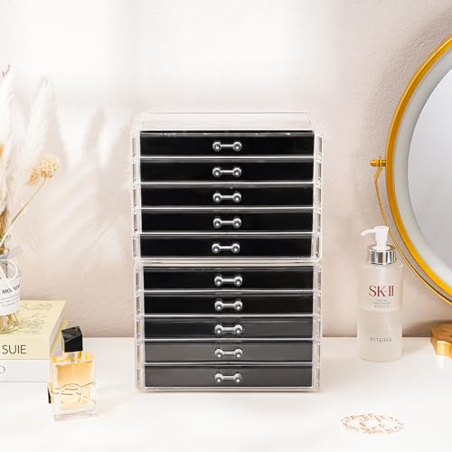 ProCase Earring Holder Organizer Jewelry Box with 10 Drawers, Acrylic Clear Earring Case with Adjustable Velvet Trays for Women - Black,10 Layers by ProCase - Image 7