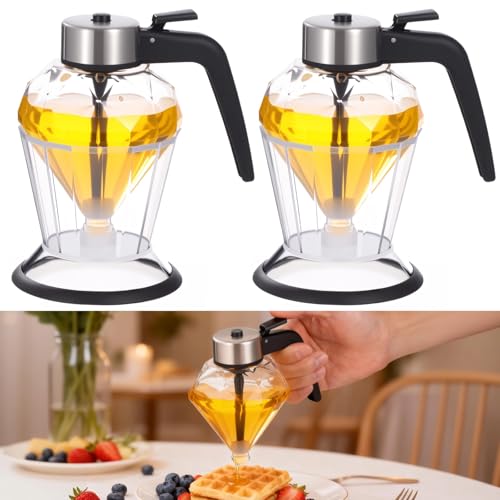 NIMBLOOM 2Pcs Honey Dispenser, 6.7oz/200ml Glass Honey Dispenser No Drip,Beautiful Honeycomb Shaped Honey Jar with Stand, Maple Syrup Dispenser – Honey Pot with Stand – Honey Bottle with Flip Top Lid - Thumbnail 2