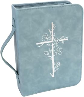 Bible Cover Case for Women – PU Leather Large Bible Case with Minimalist Debossed Design – Christian Bible Accessories for Girls & Women (Blue)