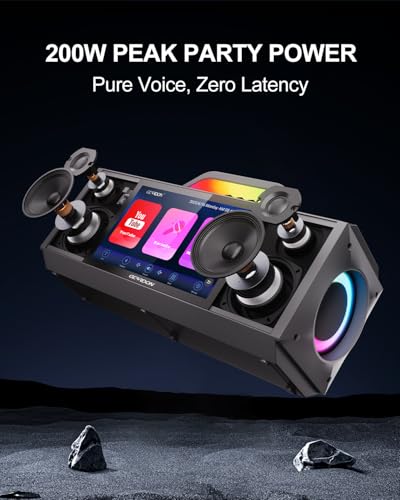Karaoke Machine for Adults - with Lyrics Display and Screen, Professional Karaoke System, 2 Wireless Mics, 200W Peak Power, Free Karaoke App, Portable Karaoke Speaker for Home Party and Any Occasion - Thumbnail 3