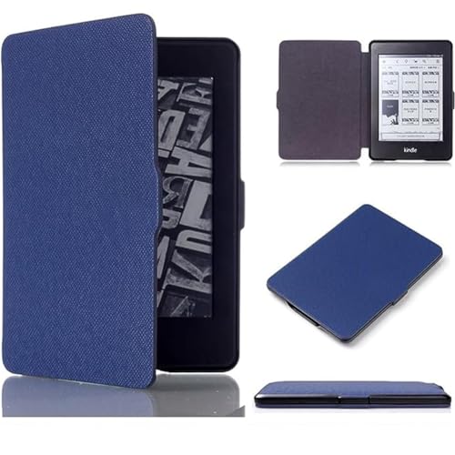 MOKASE Étui Compatible avec 6" Kindle Paperwhite 5e/6e/7e Génération (Version 2012,2013,2015,2016), Modèle: EY21 / DP75SDI, Coque en Cuir Synthétique avec Intelligent Réveil/Veille, Darkblue